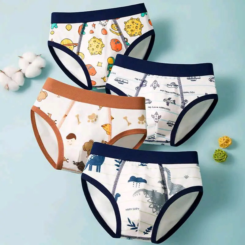 Sét 4 quần tam giác cho bé trai chất cotton cao cấp Dinosaur mềm, mịn thoáng mát size đại 12kg-42kg.