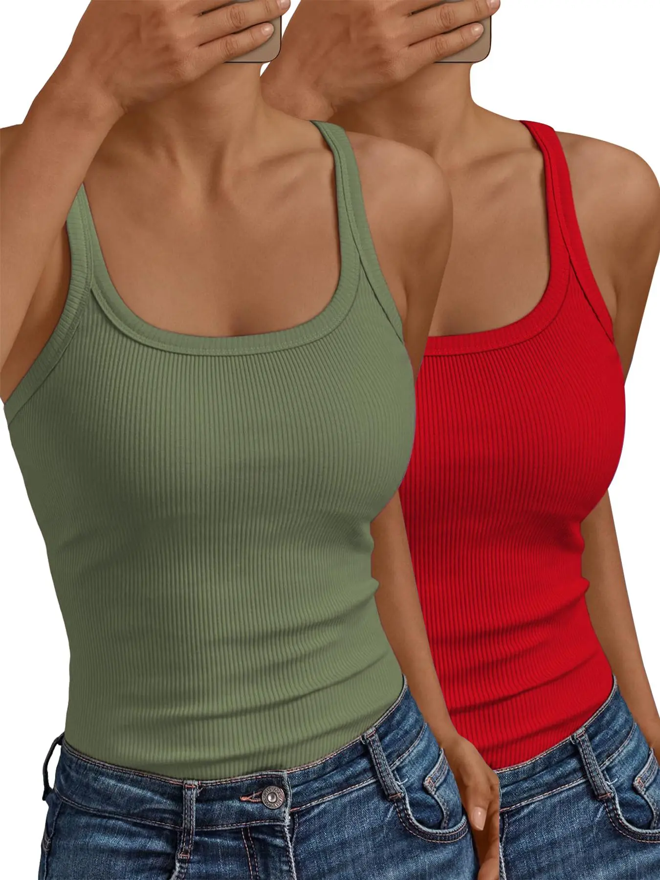 Women's Solid Ribbed Tank Top, Casual Sleeveless Top for Summer, Ladies Clothes for Daily Wear