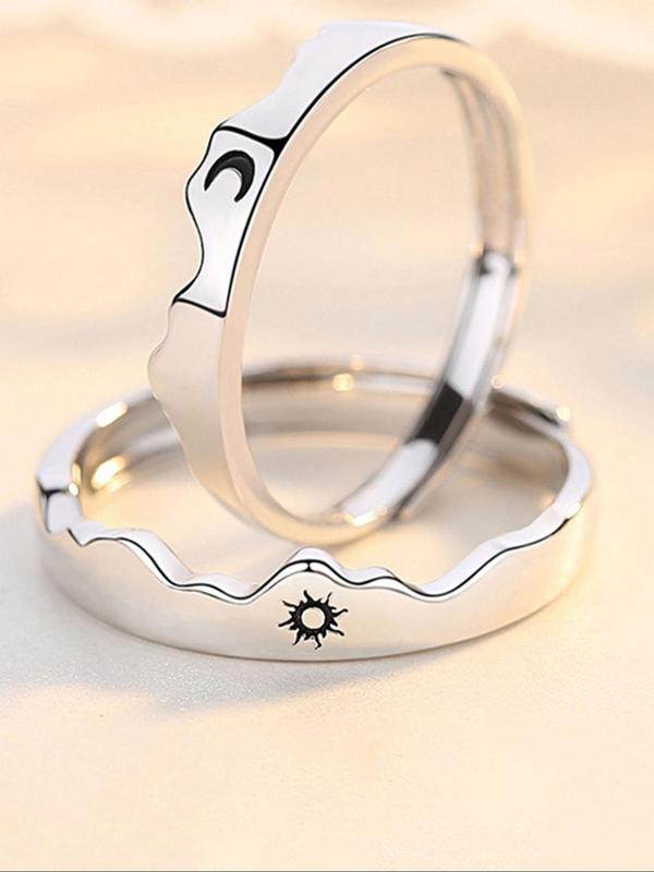 1 Pair Unisex Star & Moon Design Cuff Ring, Casual Trendy Promise Matching Ring, Fashionable Engagement Ring Jewelry for Daily & Party Decoration 6