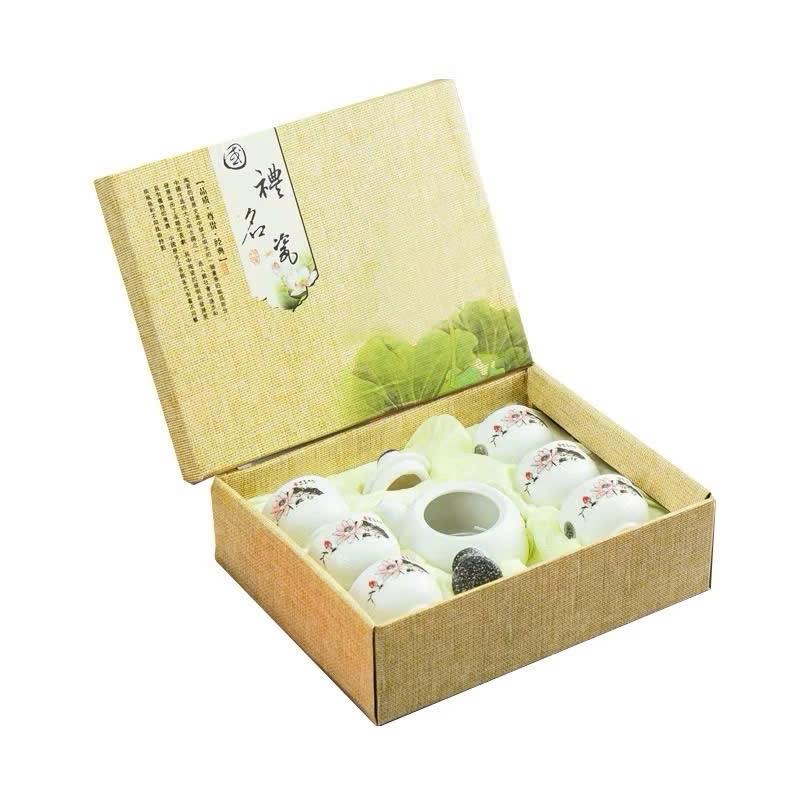 Bộ ấm chén men tuyết trắng thưởng trà - Bộ ấm trà nhỏ tuyết trắng, 1 ấm 6 chén kèm hộp đựng miền đất Bộ ấm trà 1