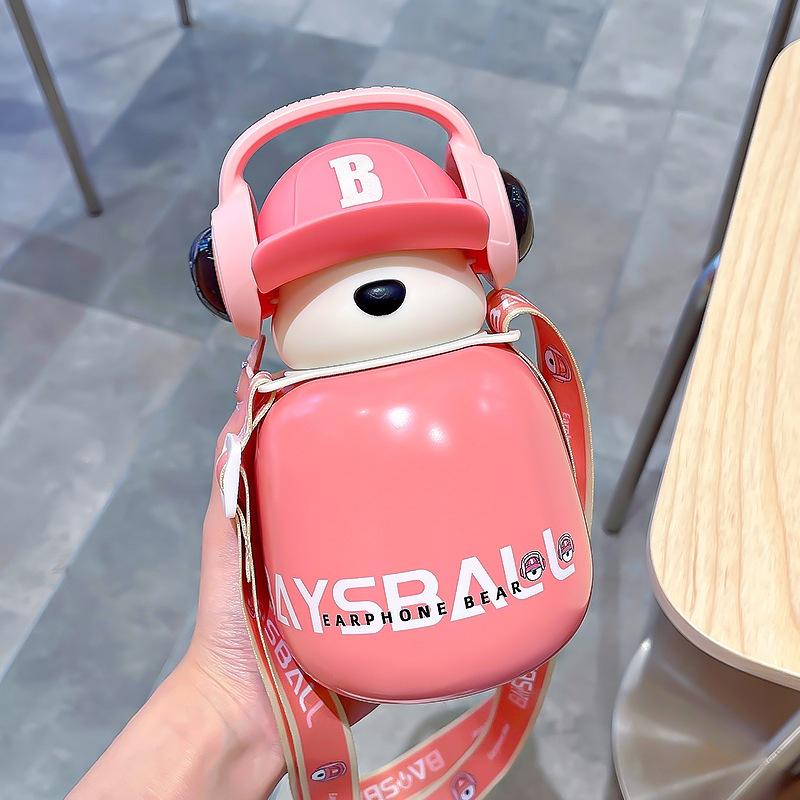 Bình Nước Giữ Nhiệt Bằng Thép Không Gỉ 316 - Có Màn Hình Hiển Thị - Dung Tích Lớn 460ml Thiết Kế Hình Gấu Dễ Thương Kèm Ống Hút Tiện Dụng