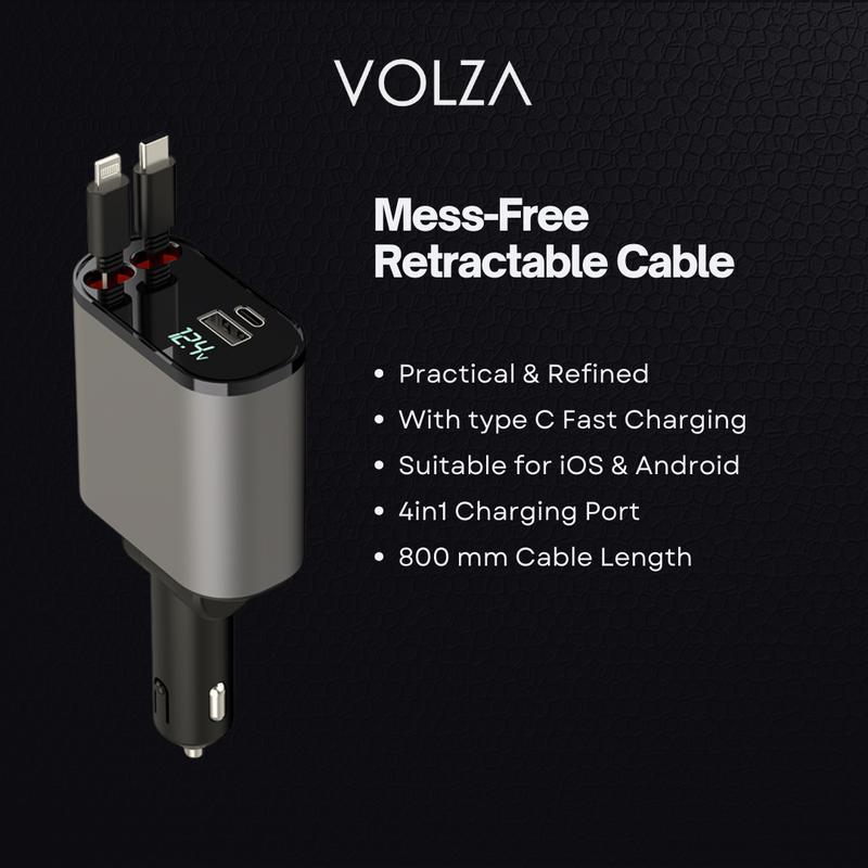 Volza Retractable Charger (4in1) Kabel Fast Charging Cable Adaptor Aluminium Panjang iphone 6