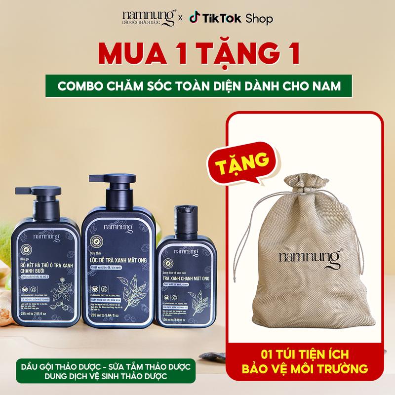 [MUA 1 TẶNG 1 + GIÁ SHOCK] Dầu gội thảo dược NamNung, dầu gội hỗ trợ giảm gàu nhờn dành cho nam 285ml và Sữa tắm thảo dược an toàn lành tính và Dung dịch vệ sinh nam Chăm sóc Body Nam tặng 1 Túi tiện ích bảo vệ môi trường