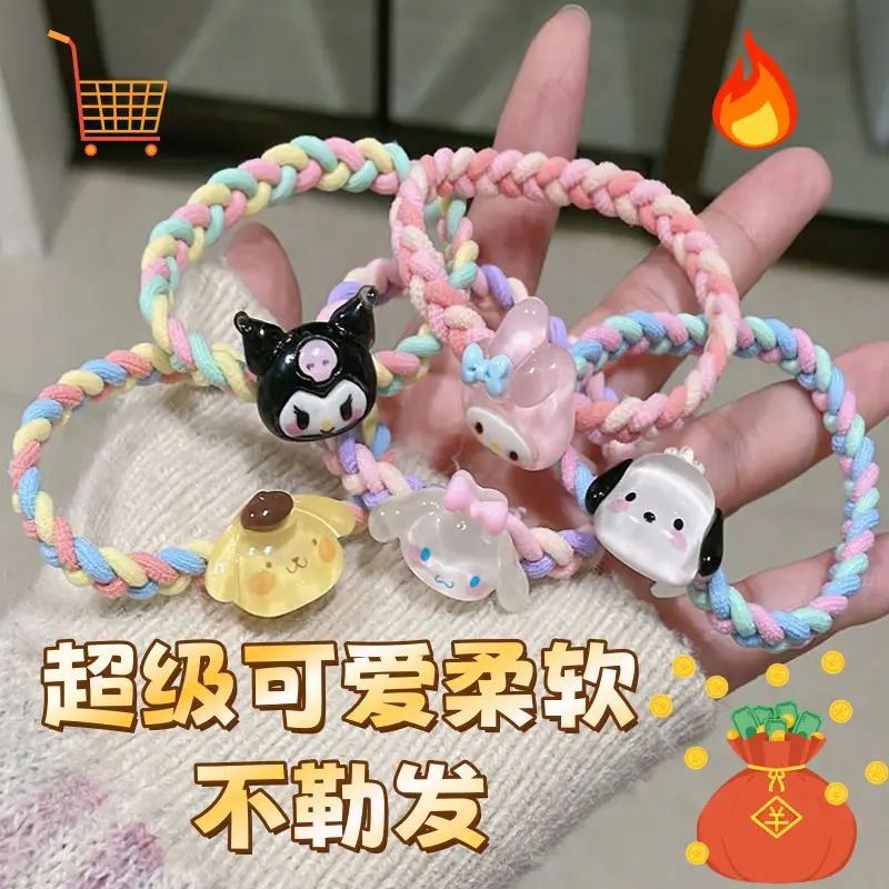 New Cute Sanrio Hair Tie Elastic Band Ins Style Braided High Elasticity Hair Ring Hair Rope Mori Style New Ponytail Holder