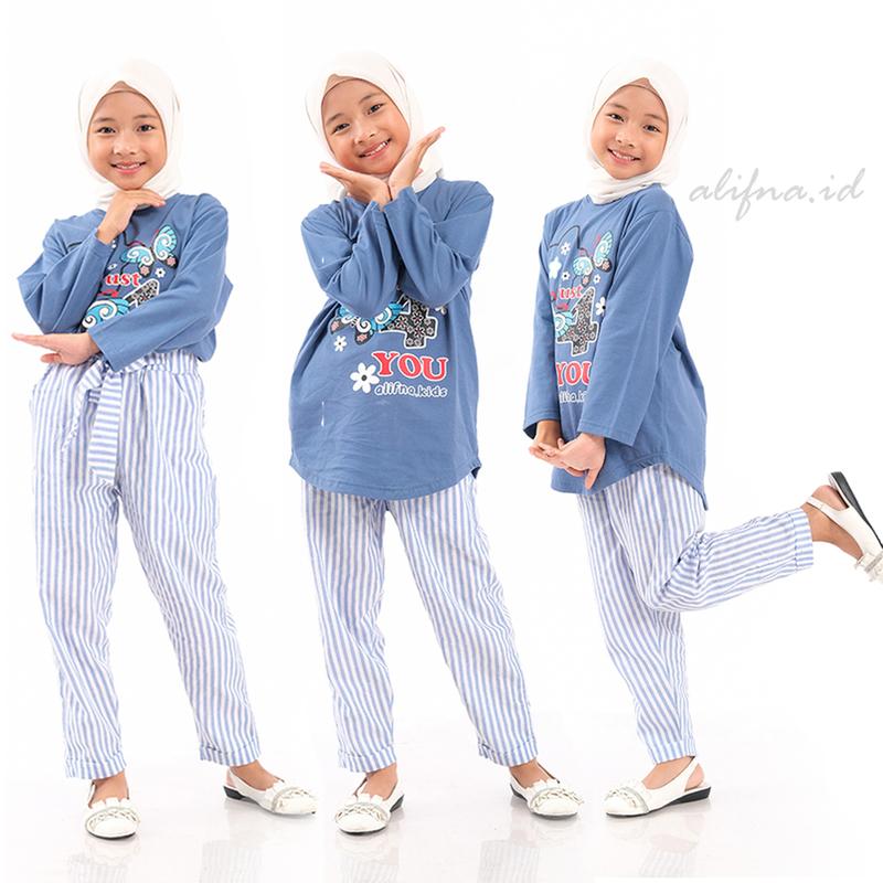 Setelan Anak Perempuan Kaos Katun Terbaru Kekinian usia 5 Sampai 14 Tahun alifna kids02 Baju Celana Fashion 1