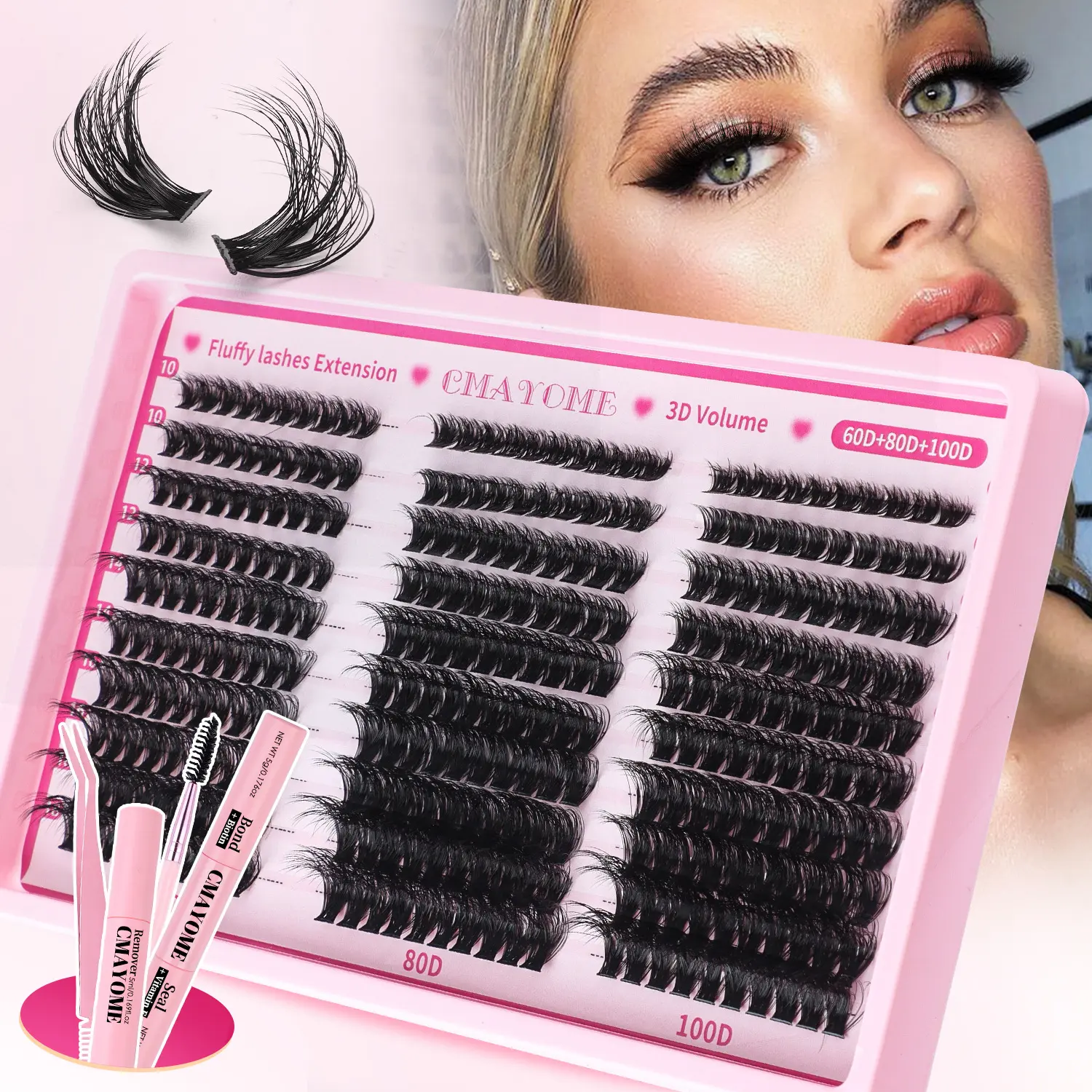 European and American Thick False Eyelashes 300 Clusters Single Cluster Individual False Eyelash 10-18mm with Glue Suit