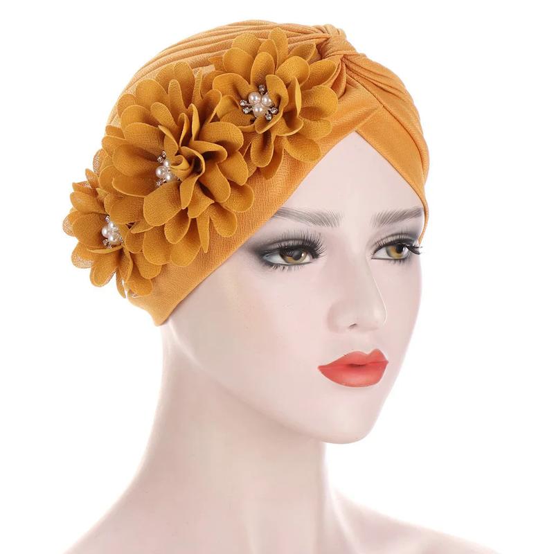 Product Introduction of Fashion Women Diamonds Flower Turban Cap Soild Color Muslim Headscarf Bonnet Inner Hijabs Arab Head Wraps Hat 11