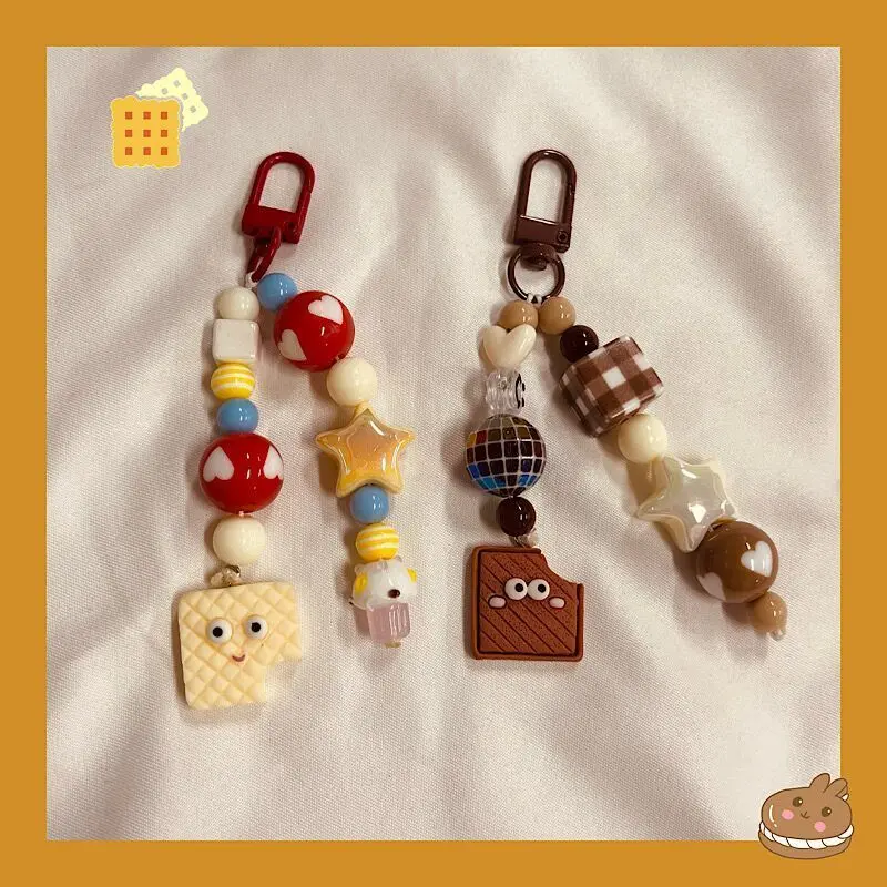 Bag Ornaments Cartoon Biscuit Creative DIY Lovely Key Buckle Colorful Beaded Candy Color Bead Necklace Pendant