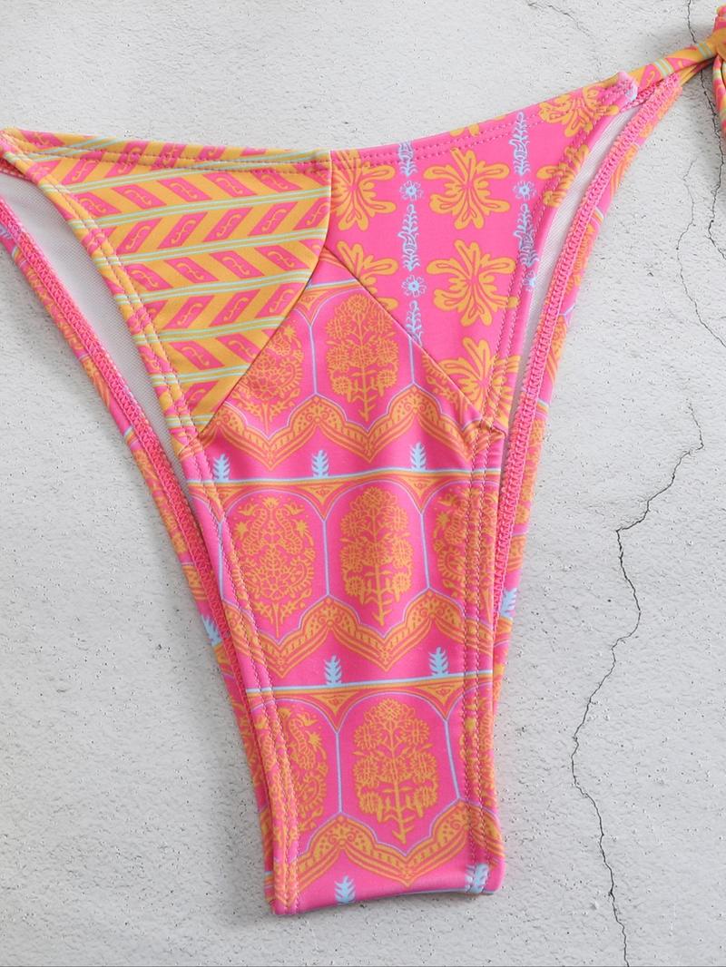 Product Introduction of Two-Piece Set Women's Ethnic Pattern Bikini Set, Boho Halter Triangle Swim Bra & Tie Side Swim Bottom, Ladies Summer Swimwear for Beach Holiday Vacation 3