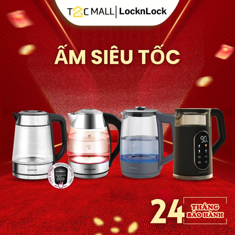 Ấm Thủy Tinh Siêu Tốc LocknLock 1.8L Đèn Màu Theo Mức Nhiệt Lock&Lock EJK341 EJK256BLK EJK286BLK EJK276GRY- T2Cmall Bình Đun Nước