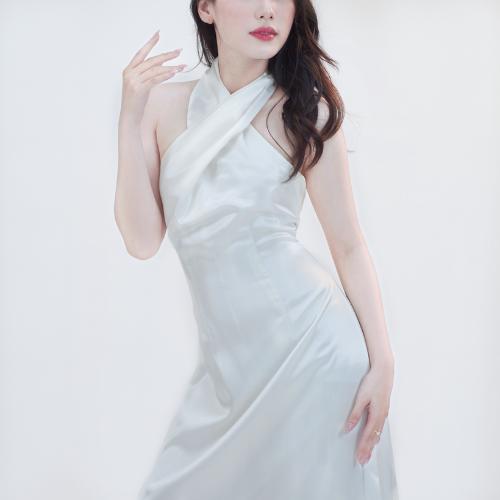 Váy Tiểu Thư Dáng Dài 2 Lớp Thắt Nơ SilkChic 361 Đầm Lụa Dự Tiệc Hở Lưng Cổ Chéo Sang Trọng Nữ Women Dress 8