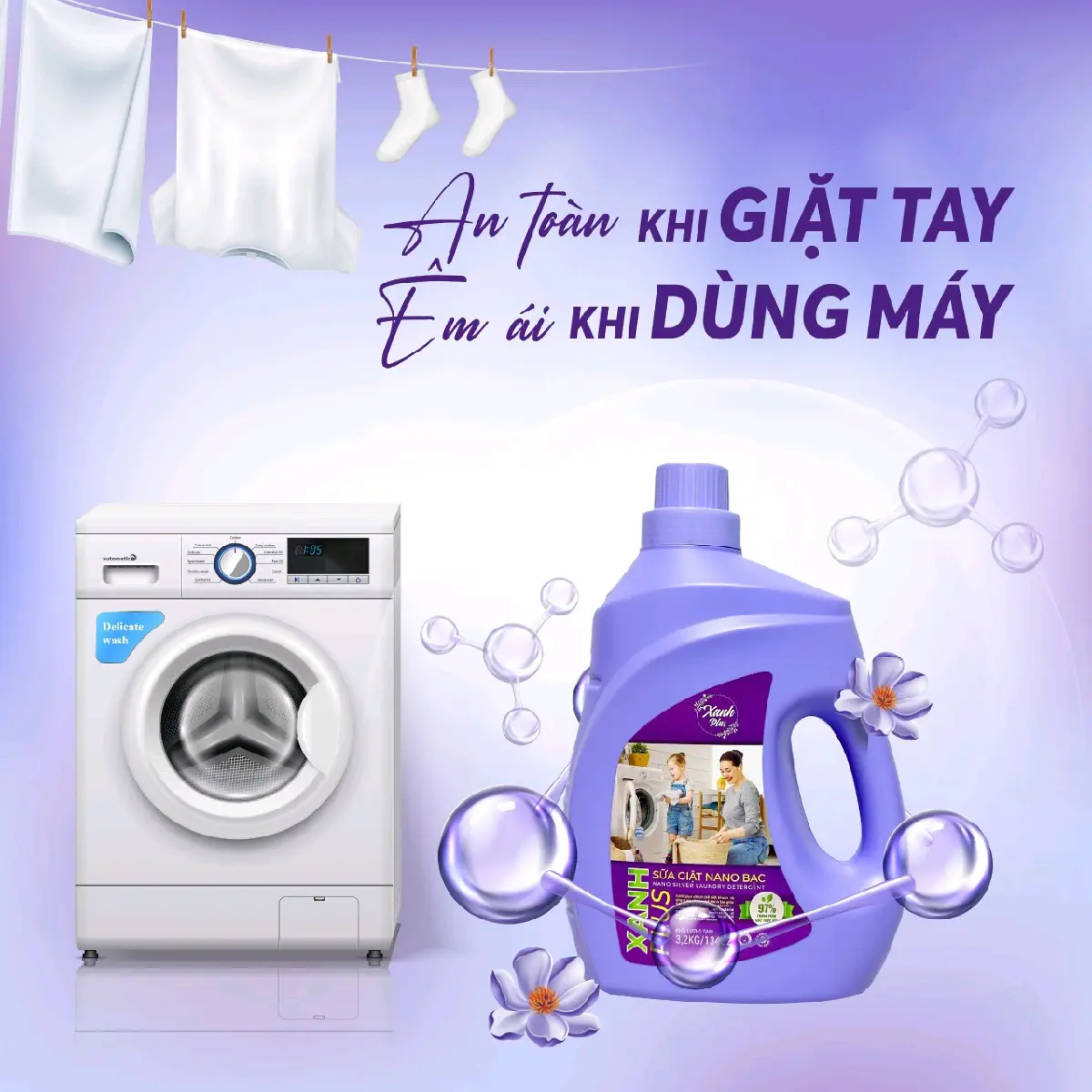 Sữa giặt NANO Bạc Xanh Plus