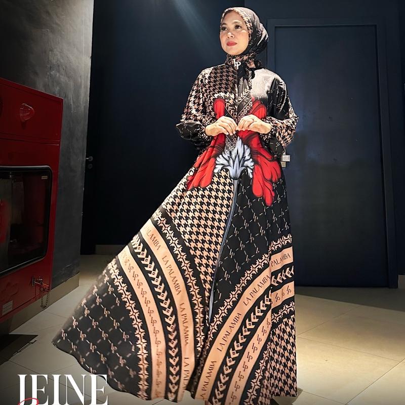 Jeine Series (free scarf) silk digital printing Sutra by La palamba Gamis Karet Muslim Satin Pesta Dress 2