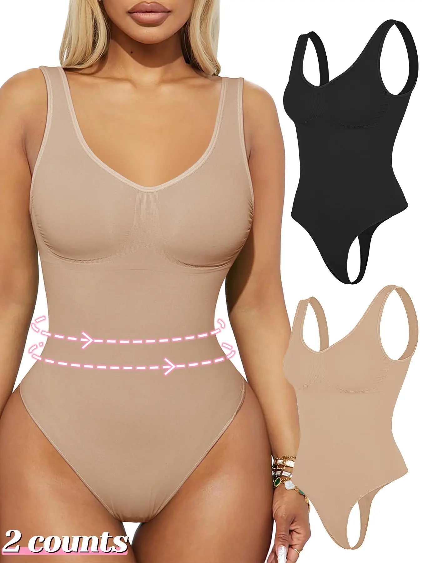 Women's Solid Backless Shapewear Bodysuit, Casual Comfy Tummy Control Seamless Shaper, Ladies Shapewear for All Seasons