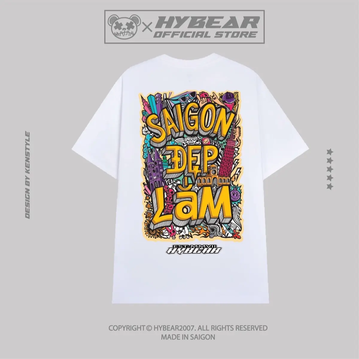 [MUA 2SP TẶNG 1 TÚI TOTE] Áo Thun Unisex HYBEAR-SAIGON ĐẸP LẮM doodle artcraft 100% Cotton - Local Brand Chính Hãng Menswear Nam boxy basic boxy  shirt