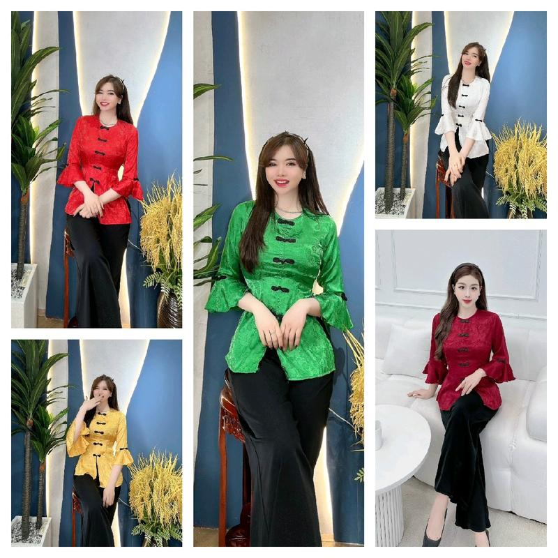 1set  bà ba cách tân .cổ tròn tay loe  quần ống suông Top (sang sang sop) Nữ có thể giặt máy nền tảng áo khoác chỉ giặt tay đen sọc trắng - quây ngẫu nhiên