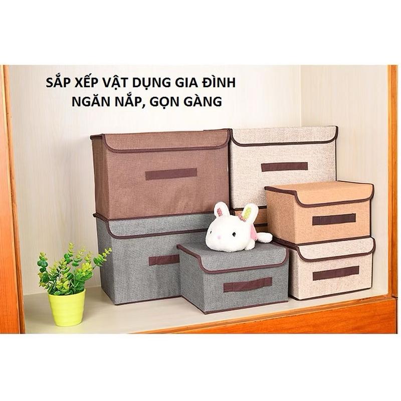 ￼Hộp đựng đồ bằng vải, combo 2 hộp to nhỏ 6