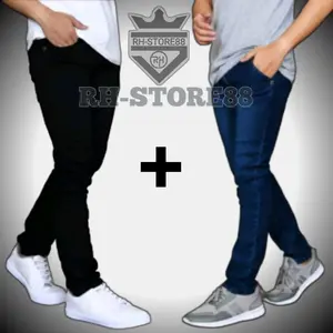{PAKET HEMAT} Beli Satu Gratis 1 Celana Jeans Pria Dewasa SlimFit Keren, Terlaris Celana Panjang Pria Jeans Denim Melar Ngaret Stret Slim-Fitting Hitam Stretchs