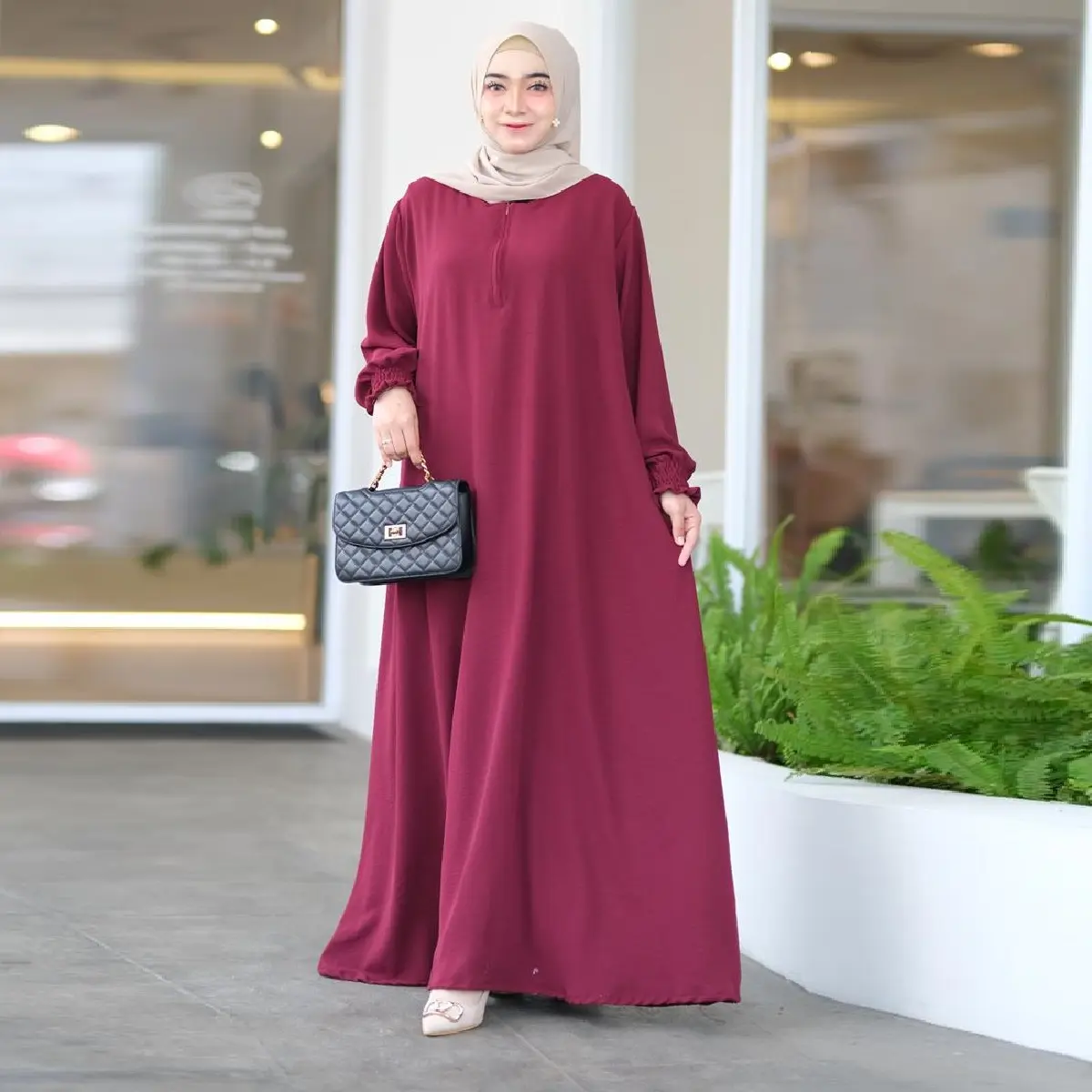 COD MIKEL GAMIS MAXI BUSUI CRINKLE JUMBO PREMIUM LD 130 - 140 MUAT BB 100 KG KE ATAS / TEBAL DAN NYAMAN FIT MERAH MUSLIM DRESS Airflow Hitam
