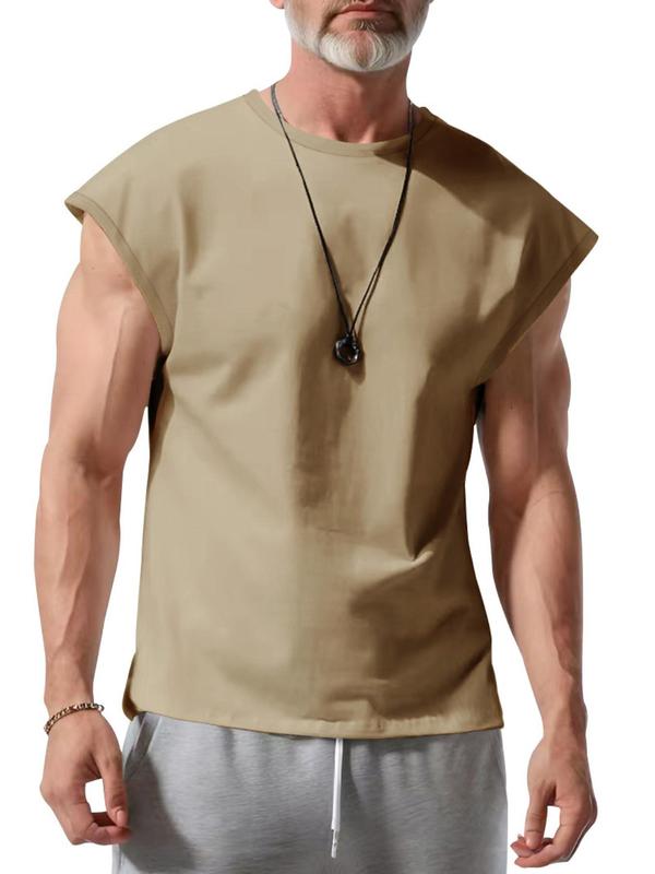 Men's Solid Round Neck Sleeveless Tee, Loose Casual Crew Neck Tank Top for Summer, Fashion Men's Clothes for Daily Wear 3