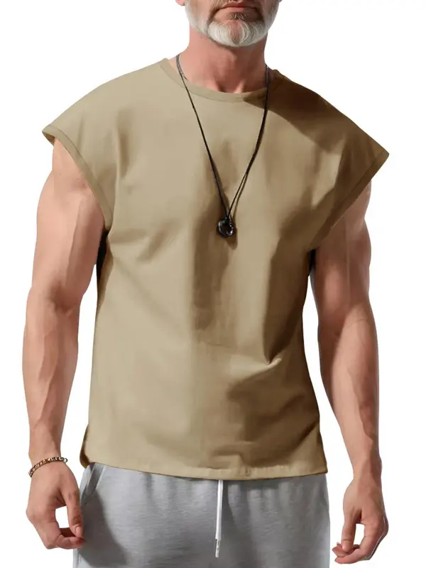 Men's Solid Round Neck Sleeveless Tee, Loose Casual Crew Neck Tank Top for Summer, Fashion Men's Clothes for Daily Wear 3