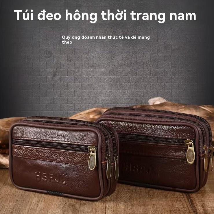 Túi Đeo Hông Đựng Điện Thoại Di Động Da Bò, Dành Cho Nam, Có Khóa Kéo, Túi Da, Thích Hợp Cho Nam Trung Người Già Và Cao Tuổi, ví đựng tiền Xu, Có Thắt Lưng 0