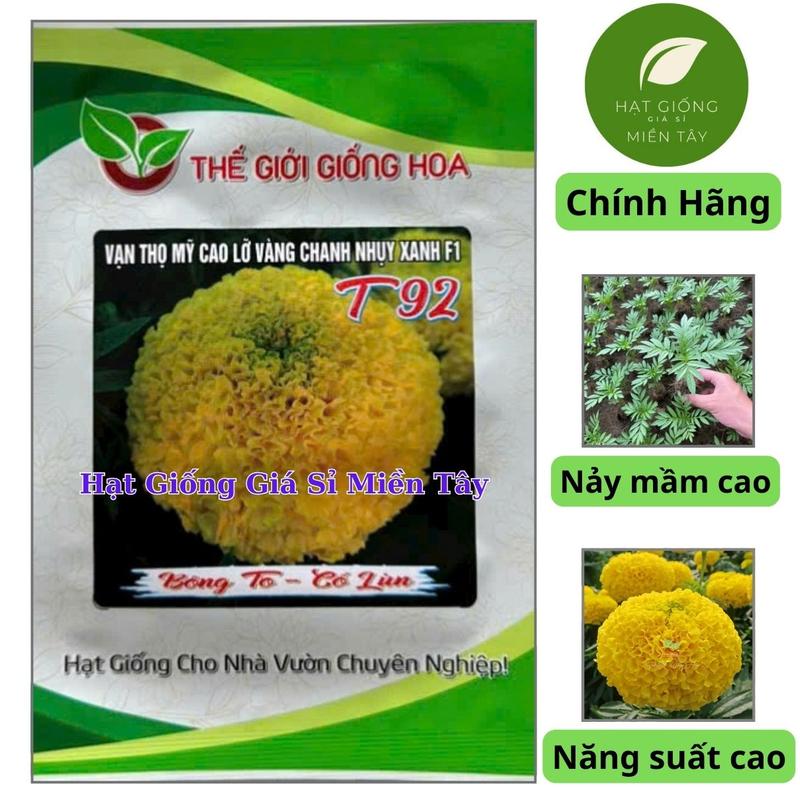 Hạt giống Hoa Vạn Thọ Mỹ cao lỡ vàng chanh nhụy xanh F1 T92 (Gói 1G) - Bông to, cổ lùn