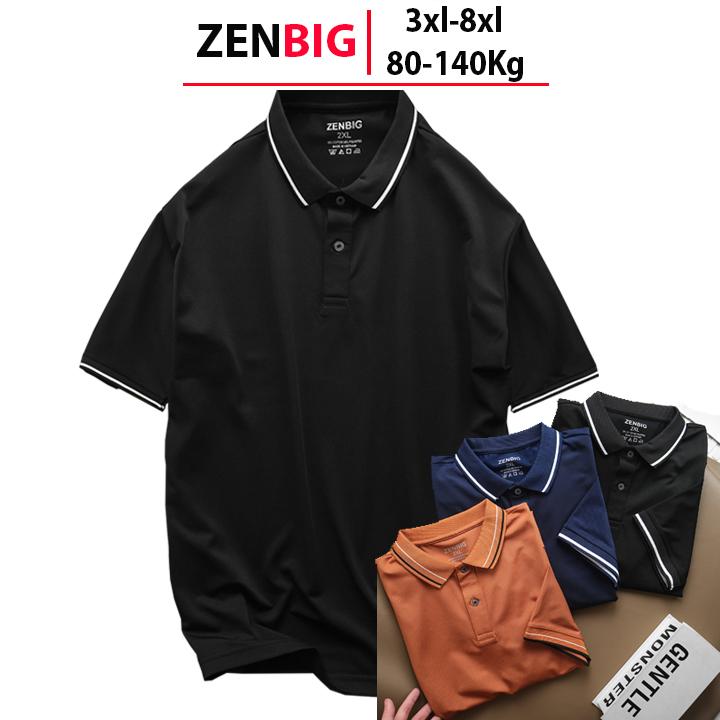 áo phông polo nam big size ZENBIG dành cho người mập người béo từ 80kg, 90kg, 100kg, 110kg, 120kg, 130kg, 140kg Menswear Top Shirt Có Cổ Cộc Tay Cotton Thun Ngắn Tay Tay Ngắn Đen
