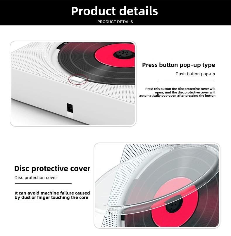 Product Introduction of Wall mounted CD player with Bluetooth remote control USB music player LED display speaker portable FM radio 13