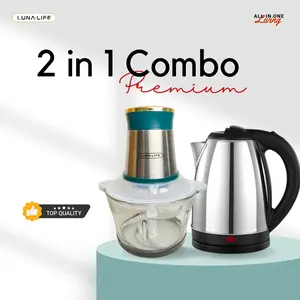 [Bundling Deal] LUNALIFE Paket Food Chopper Daging Kaca 2L + Teko Listrik Stainless 2L