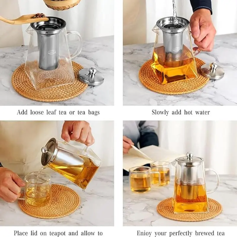Glass Teapot with Removable Stainless Steel Filter, 1 Count 750ml/25.36oz Tea Coffee Water Kettle, Tea Making Tool for Home Office Use 3