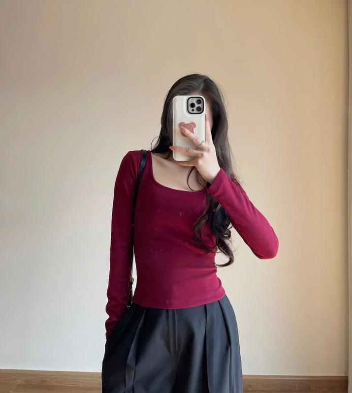  Áo Thun Tăm Dài Tay Áo Kiểu Cổ Vuông Dáng Body Miho House 