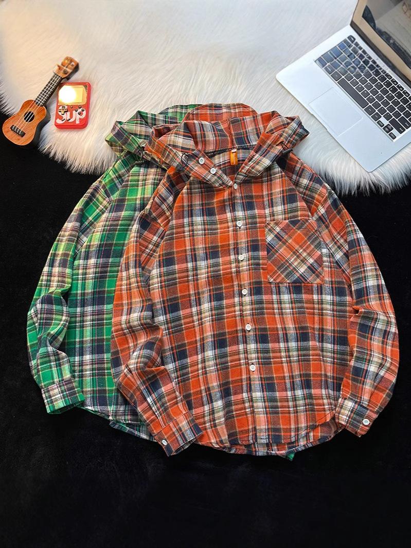 Product Introduction of Stylish Couples Hooded Plaid Long Sleeve Shirt for Fall 2