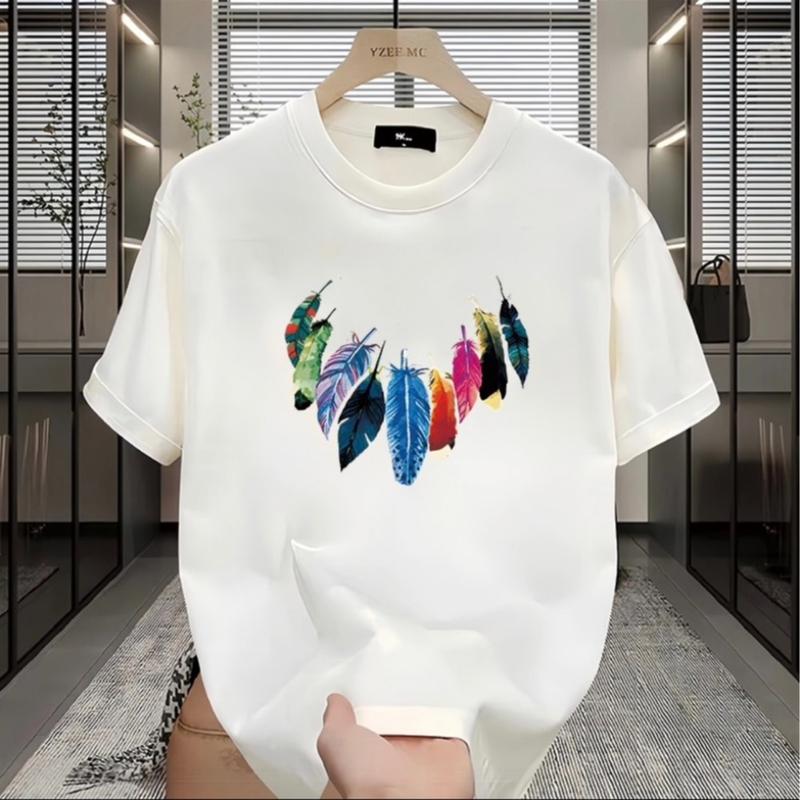 Áo Thun Nam Cotton Chính Hãng Hoạ Tiết Lông7Màu Cotton Cổ Tròn Ngắn Tay Menswear Trắng