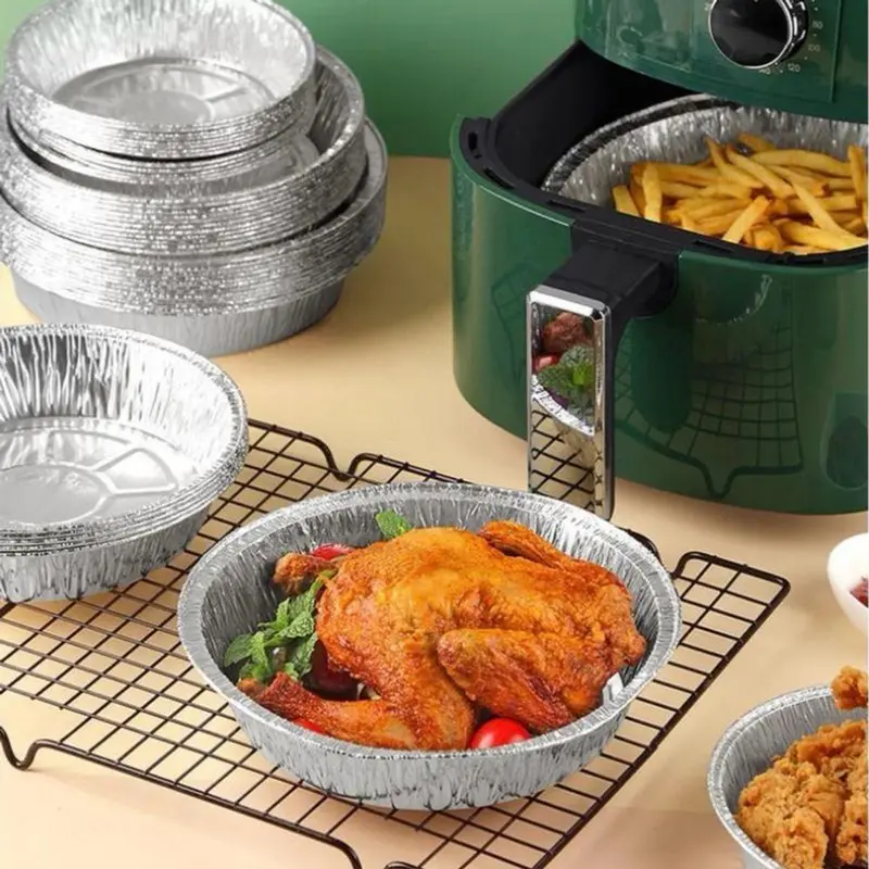 Combo 100 Khay Giấy bạċ 22cm Lót Nồi Chiên Không Dầu, Lò Nướng - Khuôn Đĩa Nhôm đựnġ Thức Ăn, đựnġ Thực Phẩm nuong giấy bạc khay giấy