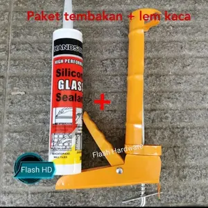 tembakan lem kaca kaleng + lem kaca sealent botol handsome