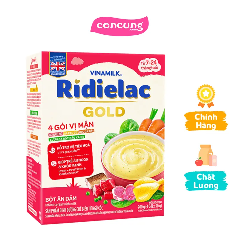 Bột ăn dặm Ridielac Gold 4 gói vị mặn HG 200gr ﻿dành cho bé từ 7 đến 24 tháng tuổi 0