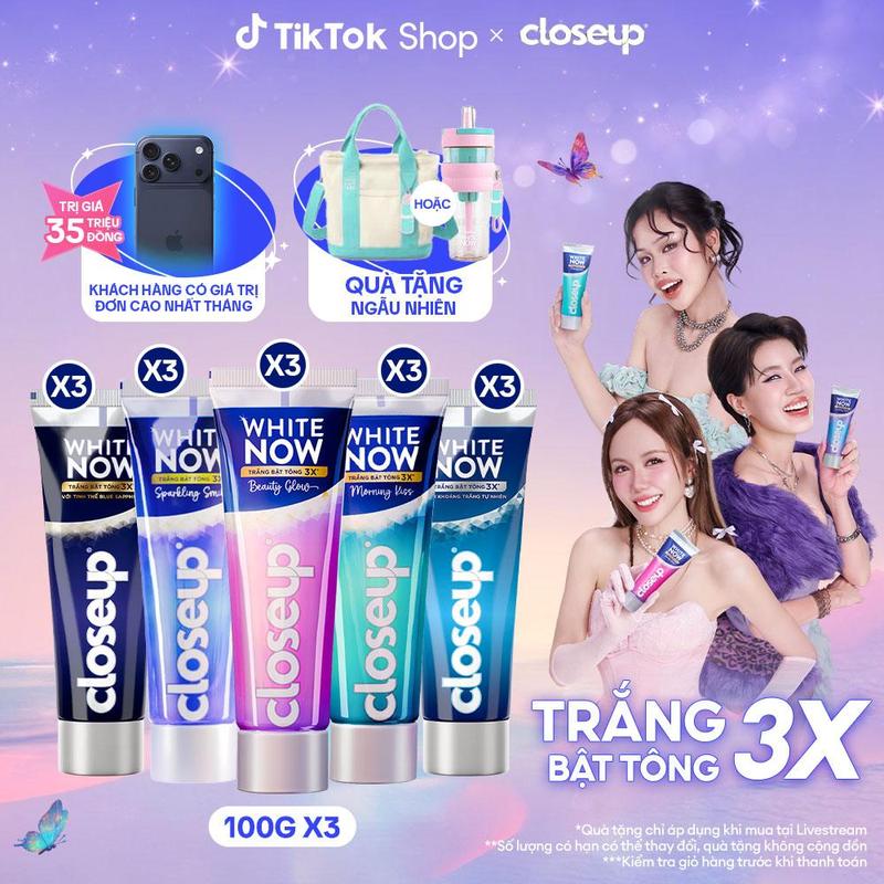 KOL Live 7 Combo 3 Kem đánh răng Closeup White Now - Trắng Bật Tông 3X từ Công nghệ Ánh Sáng Xanh - Tinh Thể Blue Sapphire 100g 7