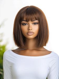 Straight Human Hair Wig with Bangs, Natural Looking
