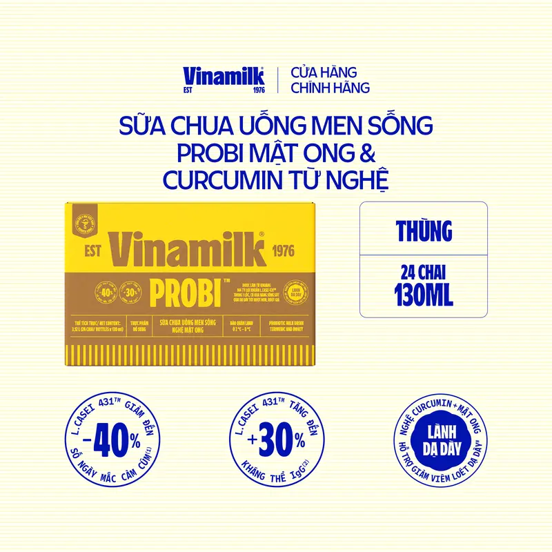 [CHỈ GIAO THÀNH PHỐ LỚN TRONG 10KM] Thùng 24 chai Sữa chua uống Probi mật ong và curcumin từ nghệ 130ml (6 lốc) 1