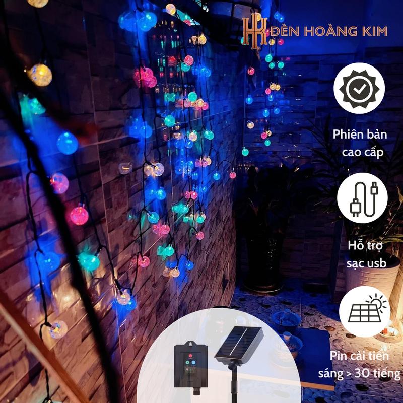 Đèn Led Trang Trí Năng Lượng Mặt Trời Bóng Tròn Dài 12m Gồm 100 Bóng Tròn Ánh Sáng 7 Màu