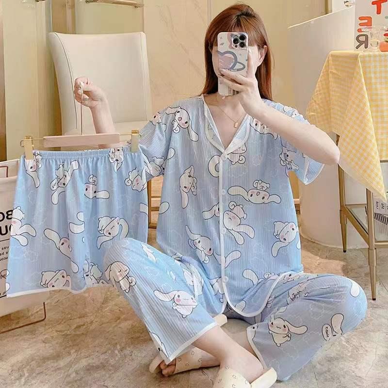 Product Introduction of 2024 TikTok Live Hot Sale Three-Piece Pajamas for Women Cute Cartoon Ding Dong Bear Casual Loungewear Set 2