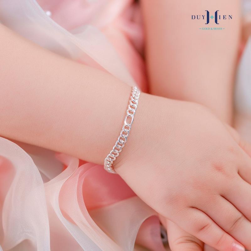 Lắc Bạc Duy Hiển Cho Bé Có Chuông Kiểu Dây Đơn Cách Điệu Xen Lẫn Mắt Tròn Dài 2