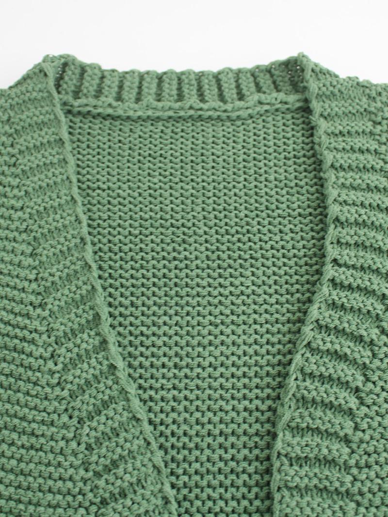 Product Introduction of Women's Plain Cable Knit Drop Shoulder  Cardigan, Casual Long Sleeve Open Front Knitwear for Spring & Fall, Fashion Women's Knit Clothing for Daily Wear 3