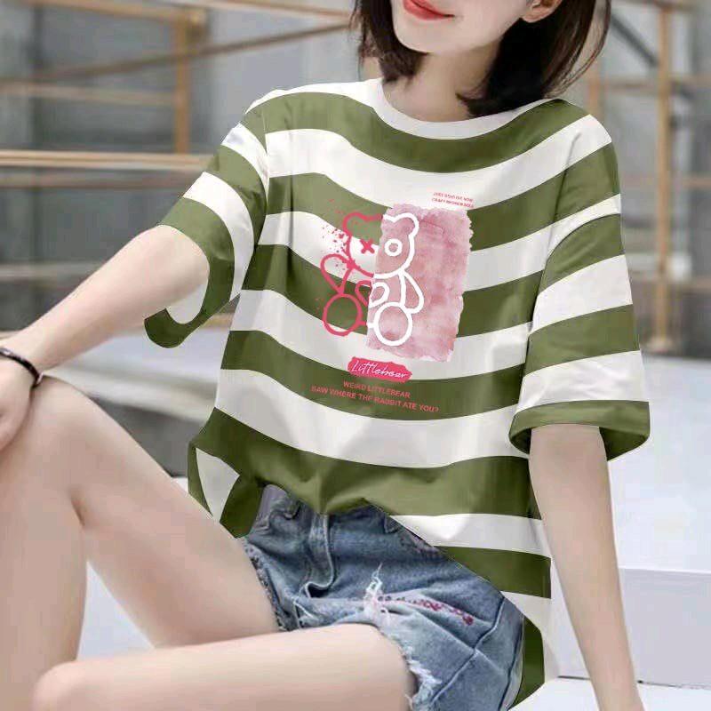 Áo phông cổ tròn Kẻ sọc dể thương T38-T37 Top Nữ Nữ Top Women Women 5