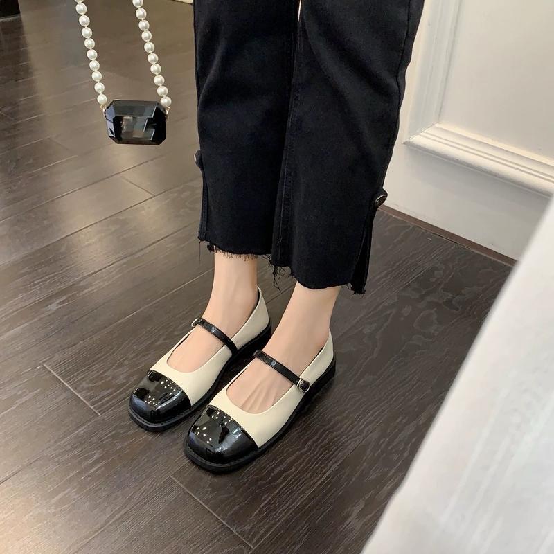 Giày lolita nữ mũi vuông bóng đế thấp quai cài Shoes 4