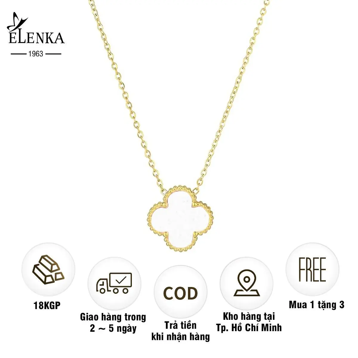 ELENKA - Dây chuyền thép Titan đá mã não nhiều màu cỏ 4 lá vòng cổ tứ diệp thảo biểu tượng may mắn Trang Sức Jewelry Nữ