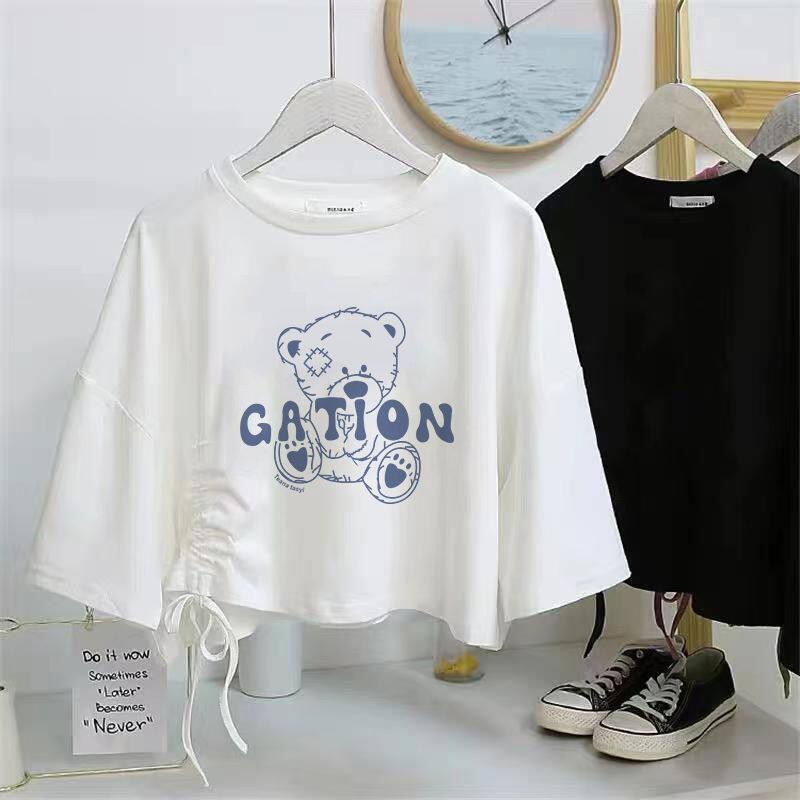Product Introduction of Áo Thun Dây Rút ngắn tay, dành cho nữ, Cạp Cao, Cropped Xén, Dáng Rộng Vừa Vặn, Áo Crop Top 13