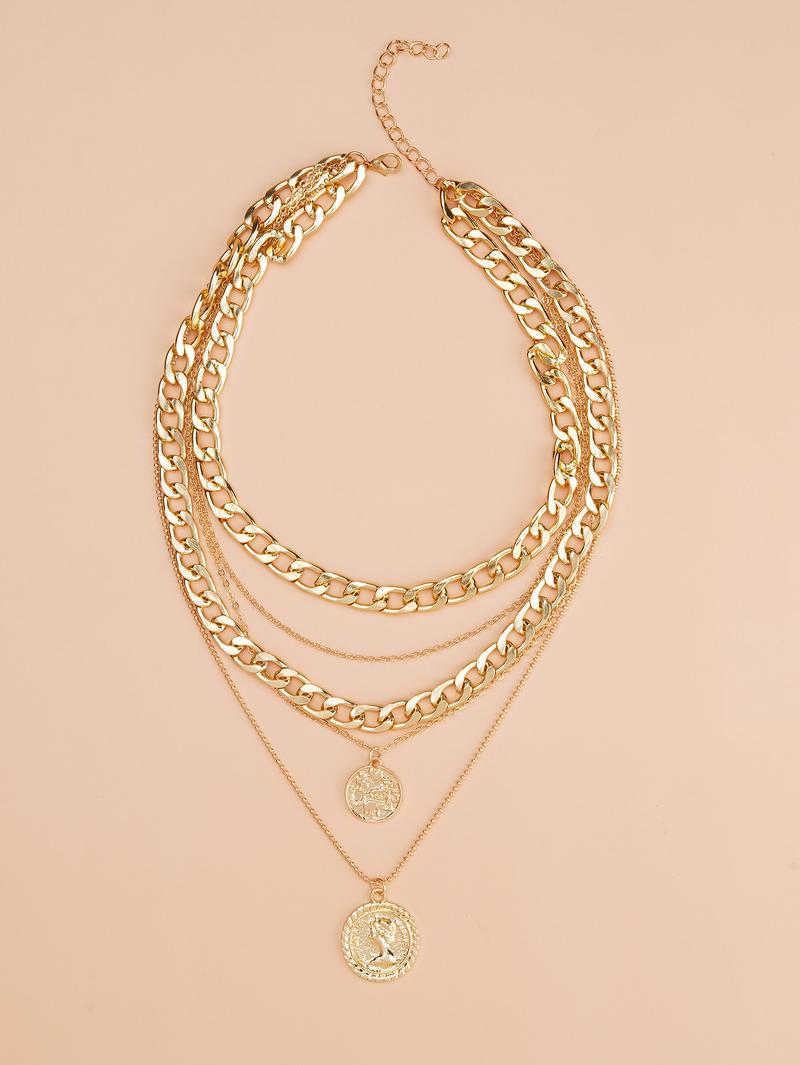Product Introduction of Hot Sale Multi-Layer round Plate Pendant Personality Trend Head Necklace Neck Accessories 4