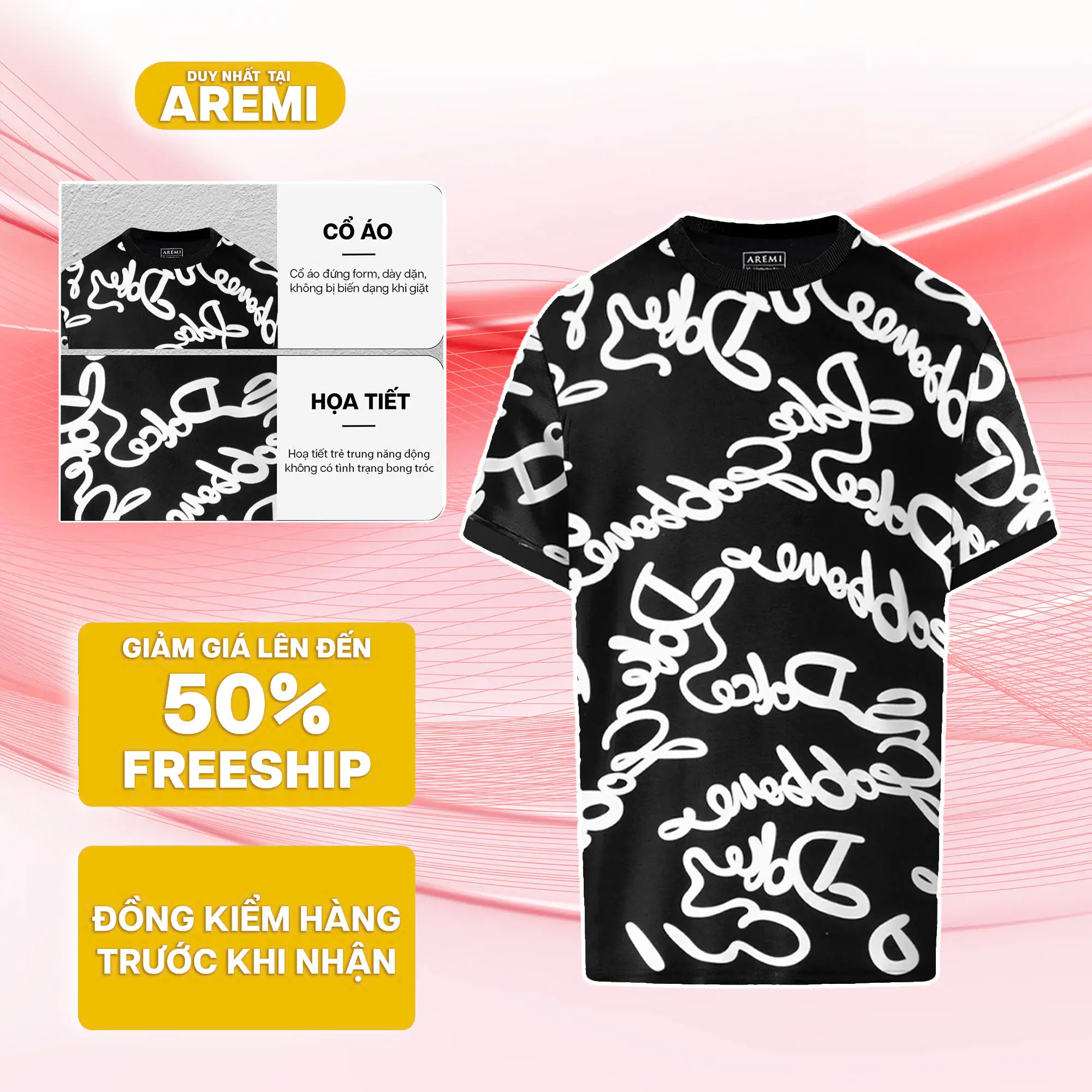 Áo thun nam cổ tròn tay ngắn AREMI vải cotton co giản thoáng mát thiết kế hình in sắc nét ATS0004